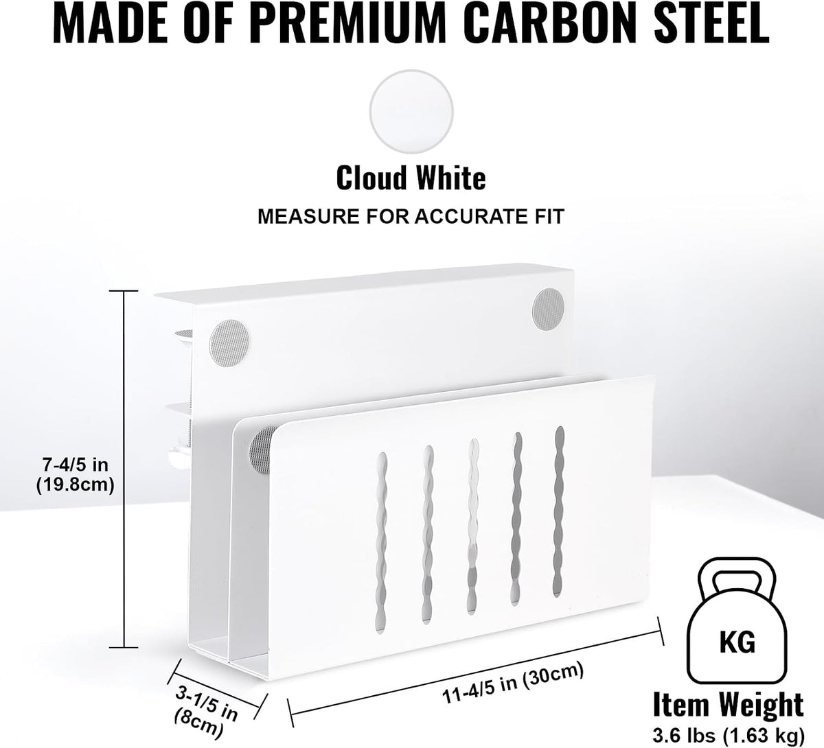 2 Tie Desk Side Storage, Under Desk Laptop Holder, White - Image 5