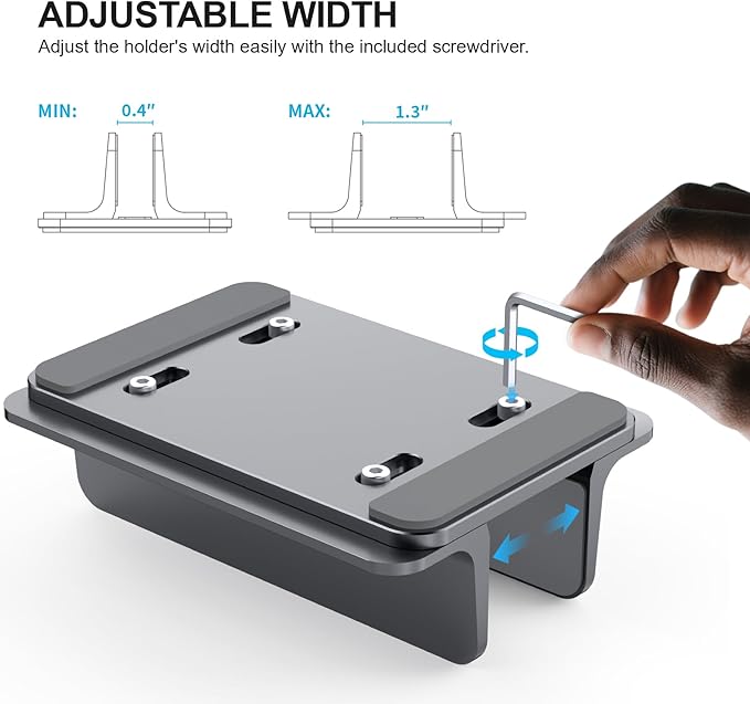 YICOSUN Aluminum Vertical Laptop Stand for Desk - Adjustable Width Dock for MacBook, Surface, Samsung, HP, Dell up to 17.3 inches - Space-Saving & Protective Design - Gray - Image 2