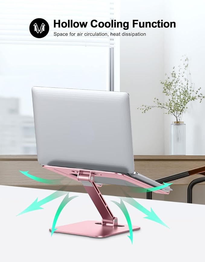 RIWUCT Foldable Aluminum Alloy Laptop Stand for Desk, Height Adjustable Ergonomic Computer Stand, Portable Laptop Riser Holder Printer Stand Compatible with MacBook Pro Air/HP/Dell 10-16", Pink - Image 3