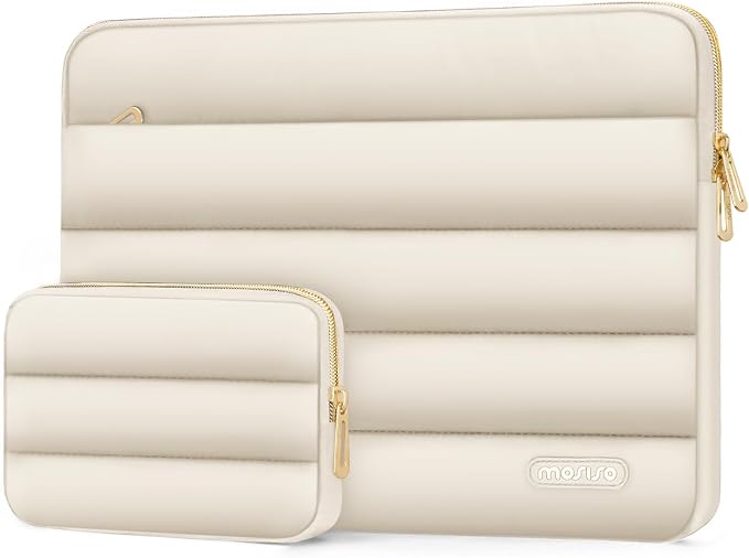 MOSISO Laptop Case 13.3 inch,13-13.3 inch Puffy Laptop Sleeve Carrying Case | Compatible with MacBook Neo/Air 13.6/Pro 13/14, HP Dell ASUS Lenovo, Polyester Horizontal Bag with Small Case, Starlight by MOSISO
