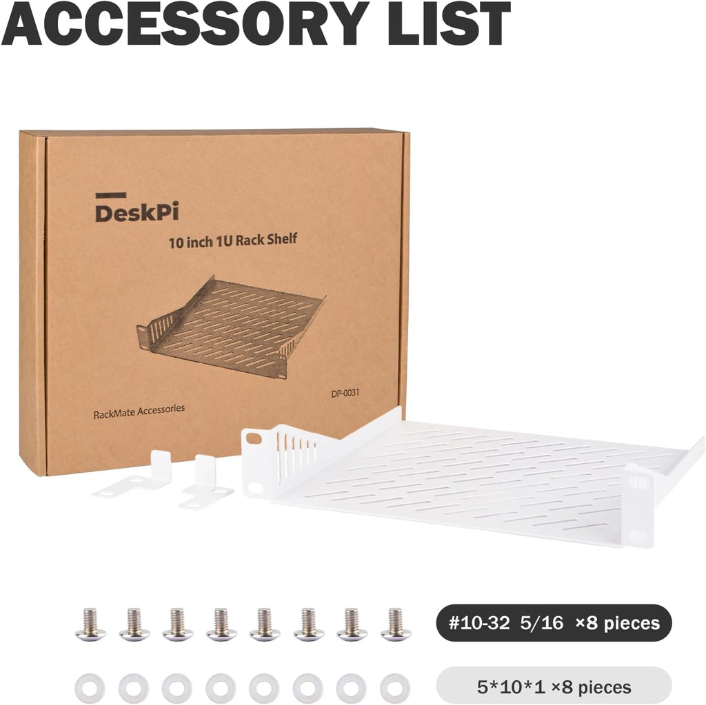 GeeekPi 1U Rack Mount Shelf for 10 inch Server Rack, 7.87" Depth Vented Cantilever Tray for Network Rack and DeskPi RackMate T1/T0 Server Cabinet (White) - Image 4