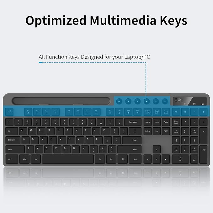 Wireless Keyboard and Mouse Combo, MARVO 2.4G Ergonomic Wireless Computer Keyboard with Phone Tablet Holder, Silent Mouse with 6 Button, Compatible with MacBook, Windows (Grey) - Image 2
