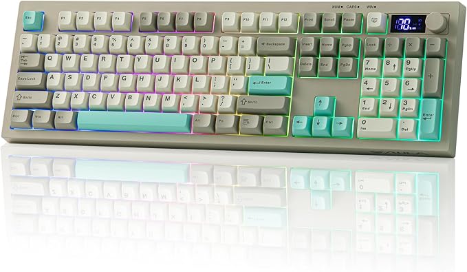 EPOMAKER Aula S102 PRO Membrane Gaming Keyboard w/TFT Screen & Volume Knob | Silent Keyboard w/ Number Pad for PC Game/Office, BT/2.4G/USB, RGB Backlit, Creamy Silicone Structure (Grey) by EPOMAKER
