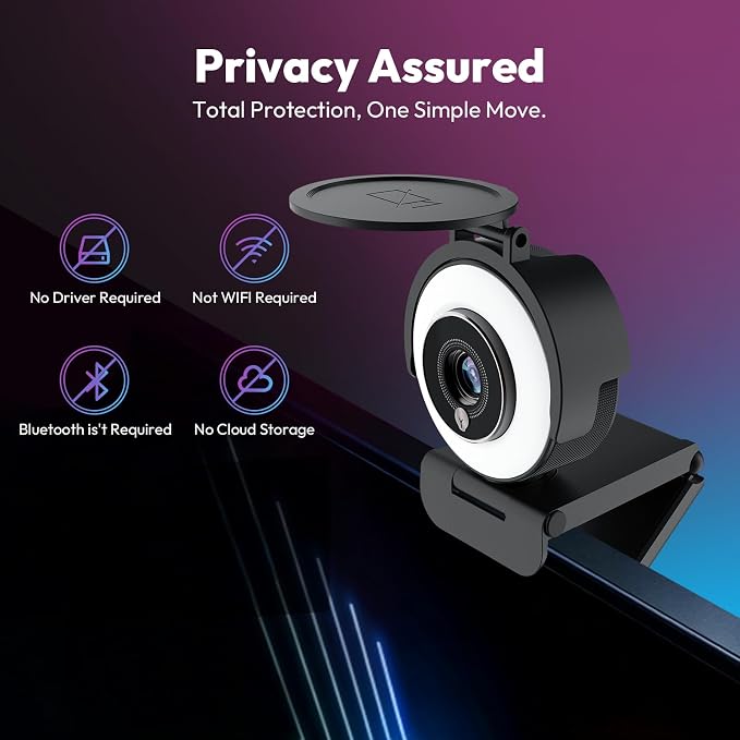 Angetube 4K Webcam with Ring Light, Computer Web Camera for Desktop, Laptop | 4K@30FPS, PDAF Autofocus, 1080P@60FPS, 2 Microphones, USB-A/C, Privacy Cover, Streaming Web Cam for PC Mac, Zoom Teams Twitch - Image 5