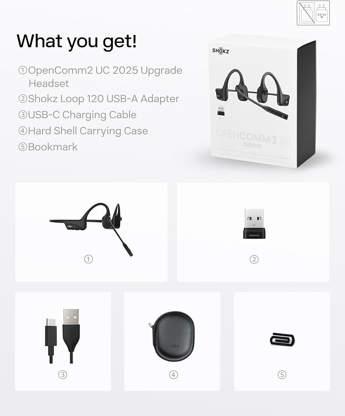 SHOKZ OpenComm2 UC Open-Ear Headset, USB-A Dongle, Noise-Canceling Mic | Zoom Certified；Bone Conduction Headphones；Mute Button for Work Calls and Meetings；16-Hour Battery Life & Quick Charge - Image 10