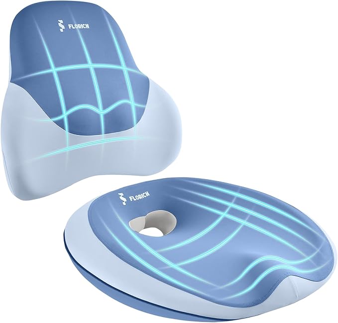 Seat Cushion Lumbar Support Pillow for Office Chair, Car Lower Back Support, Ergonomic Desk Chair Pillow for Butt and Back Support of Memory Foam Seat Pad(Blue) by FLORICH