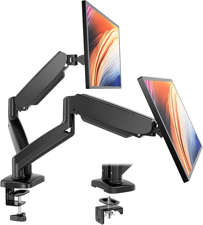 DUMOS Dual Monitor Mount for Desk, Gas Spring Monitor Arm for 2 Monitors Max 32 Inches, Fully Adjustable Double VESA Mount with C-Clamp/Grommet Base, Holds Screen 17.6 lbs by DumosLifestyle