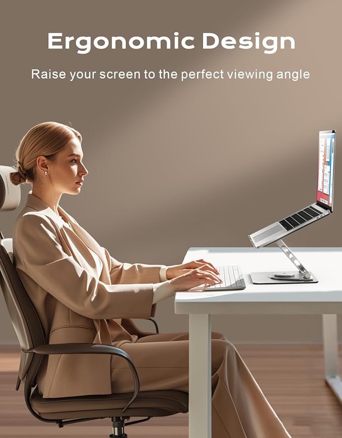 RIWUCT 360° Rotatable Laptop Stand for Desk Adjustable Height, Ergonomic Laptop Riser Holder with Dual-bar Support, Portable Computer Notebook Stand for MacBook Air Pro, Dell XPS, HP (10-16") - Image 3