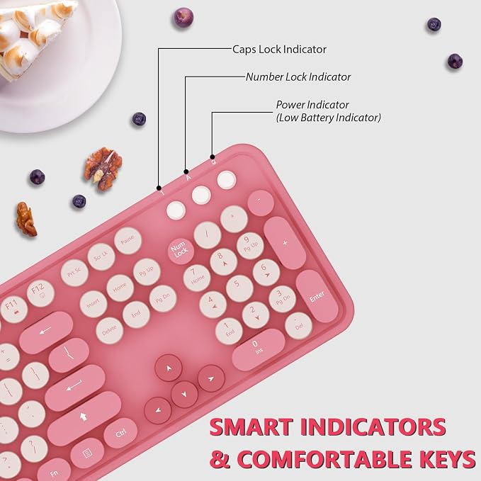 Colorful Wireless Keyboard and Mouse for PC Laptop | Cute Colorful Typewriter Retro Round Keyboard and mouse for PC Laptop - Image 2