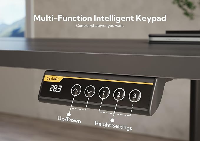 Claiks Electric Height Adjustable Standing Desk, 63x24 Inch, Black | Smooth Height Adjustment, 3 Memory Presets, Cable management hub & hook, Stable Steel Frame, 156 lbs Capacity, Easy Assembly - Image 9