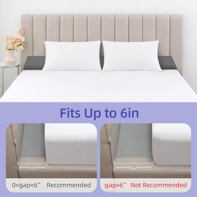 Vekkia Bed Wedge Pillow for Headboard Gap, Queen 60"x10"x8" with Pockets | Bed Gap filler,Two Angles&Heights, Pressure Lock Design Keeps in Place, High-Density Foam Fills Gaps (0-5.5"), Washable Cover - Image 6