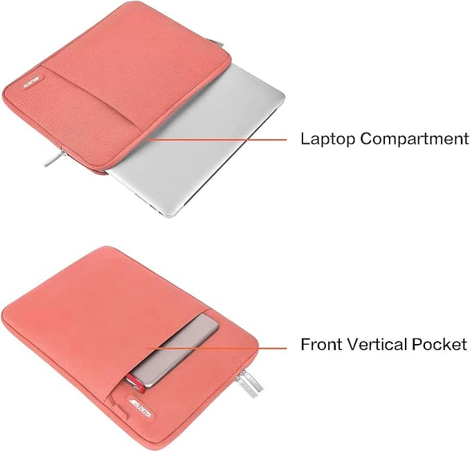 MOSISO Laptop Case 13 inch, Laptop Sleeve Bag with Pocket | Compatible with MacBook Neo A3404 2026/Air/Pro 13 M5/M4/M3/M2/M1 2026-2016, Polyester Vertical Computer Bag, Coral - Image 4