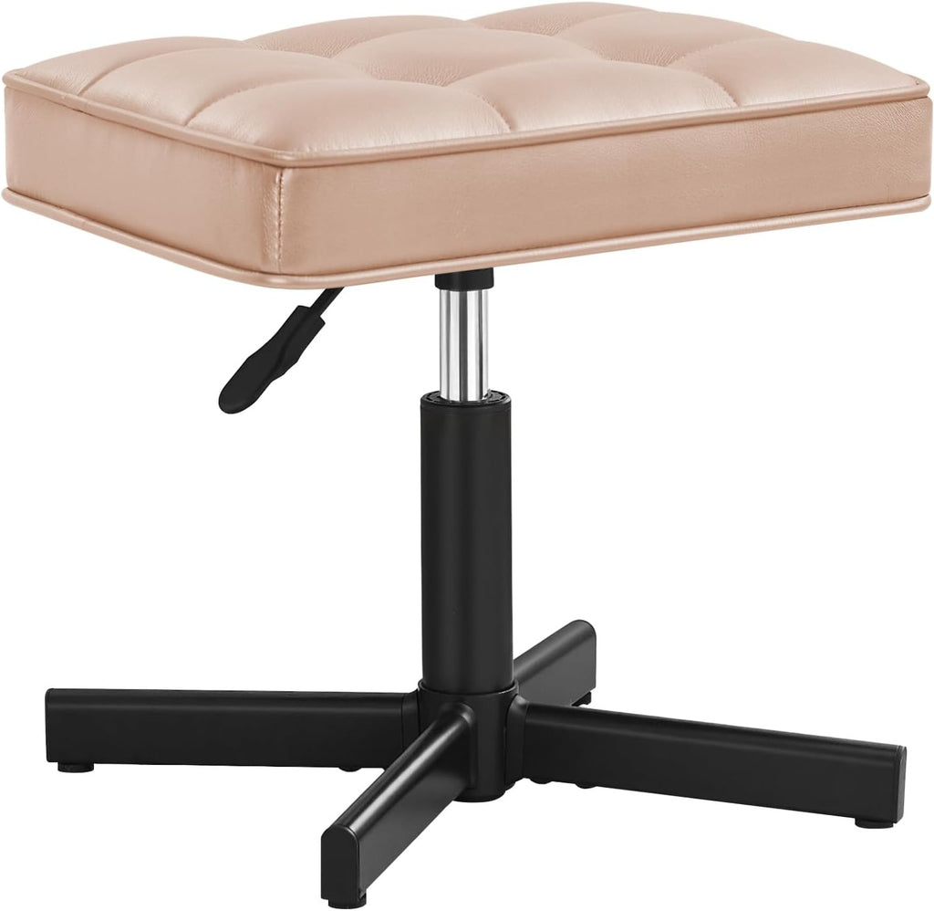 LUE BONA Adjustable Vanity Stool, 15''-19.5'' Foot Rest Under Desk, 360° Swivel Vanity Chair for Makeup Room, Rose Gold Upholstered Faux Leather Ottoman for Bathroom & Living Room, 300lbs - Image 7