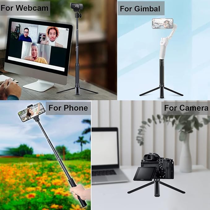 JCWINY 30" Tall Webcam Stand Tripod Extendable Desktop Tabletop Webcam Tripod Web camera Mount Aluminum Desk Tripods Stand for Logitech Brio Webcams C925e C922x C930e C922 C930 C920 C615 iPhone Camera - Image 7