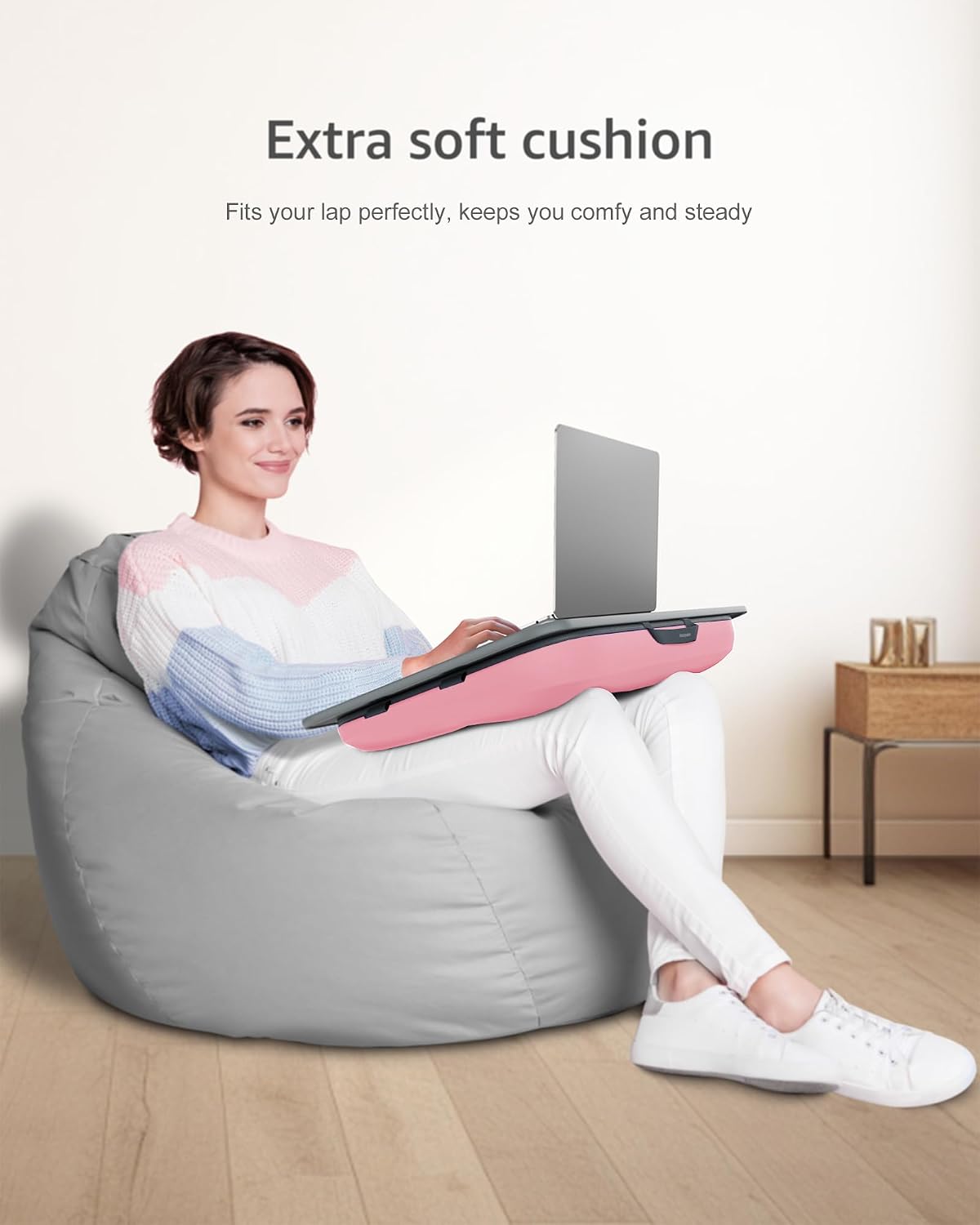 Lap Desk with Washable Cushion – Fits up to 17-In Laptops – Portable Laptop Desk & Stand – Bed desks & Tray for Writing, Reading, Working, Gaming on Bed, Couch, Floor – Istudyniture - Large, Rose Pink - Image 2