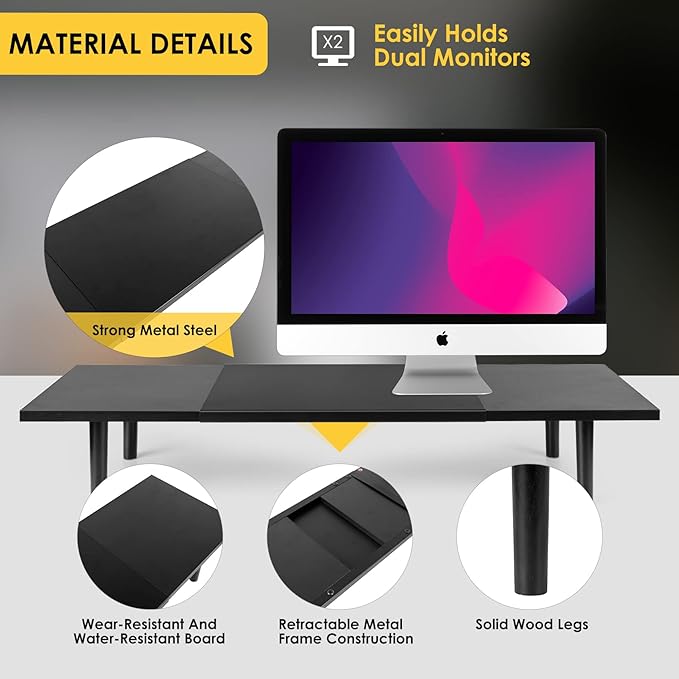 Across-Star Dual-Monitor-Stand-Riser-For-Desk Adjustable Length 32-40 Inch，Large Desktop Computer Monitor Riser For 2 Screens，Desk Shelf Organizer Riser Stand For Computer/Laptop/PC/Printer/TV Black - Image 4
