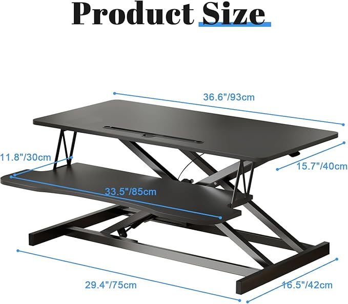 AQQHSAIN Standing Desk Converter 36 Inch Wide Sit to Stand Converter Desk Height Adjustable Riser with Keyboard Tray Laptop and Dual Monitor Desktop Workstation Riser for Home Office Computer - Image 2