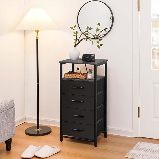 Yoobure Night Stand - LED Nightstand with Charging Station, Bedside Table with 4 Fabric Storage Drawers and Storage Shelf, End Table with USB Ports and Outlets, Tall Nightstand for Bedroom - Image 9