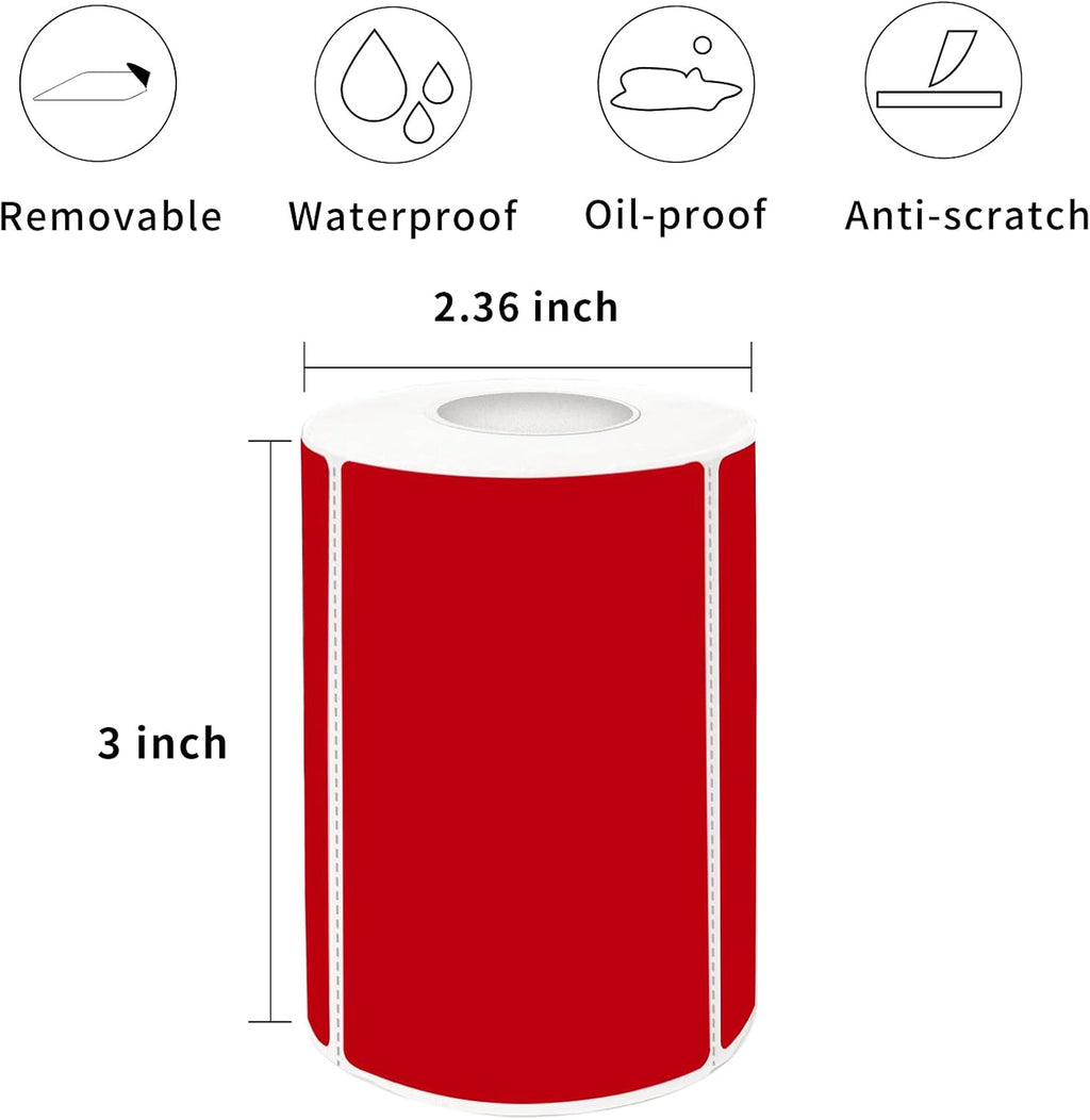 2×3 Inch Red Removable Thermal Labels,Self-Adhesive Square Direct Thermal Labels,300 Sheets per Roll with Perforated Lines - Image 2