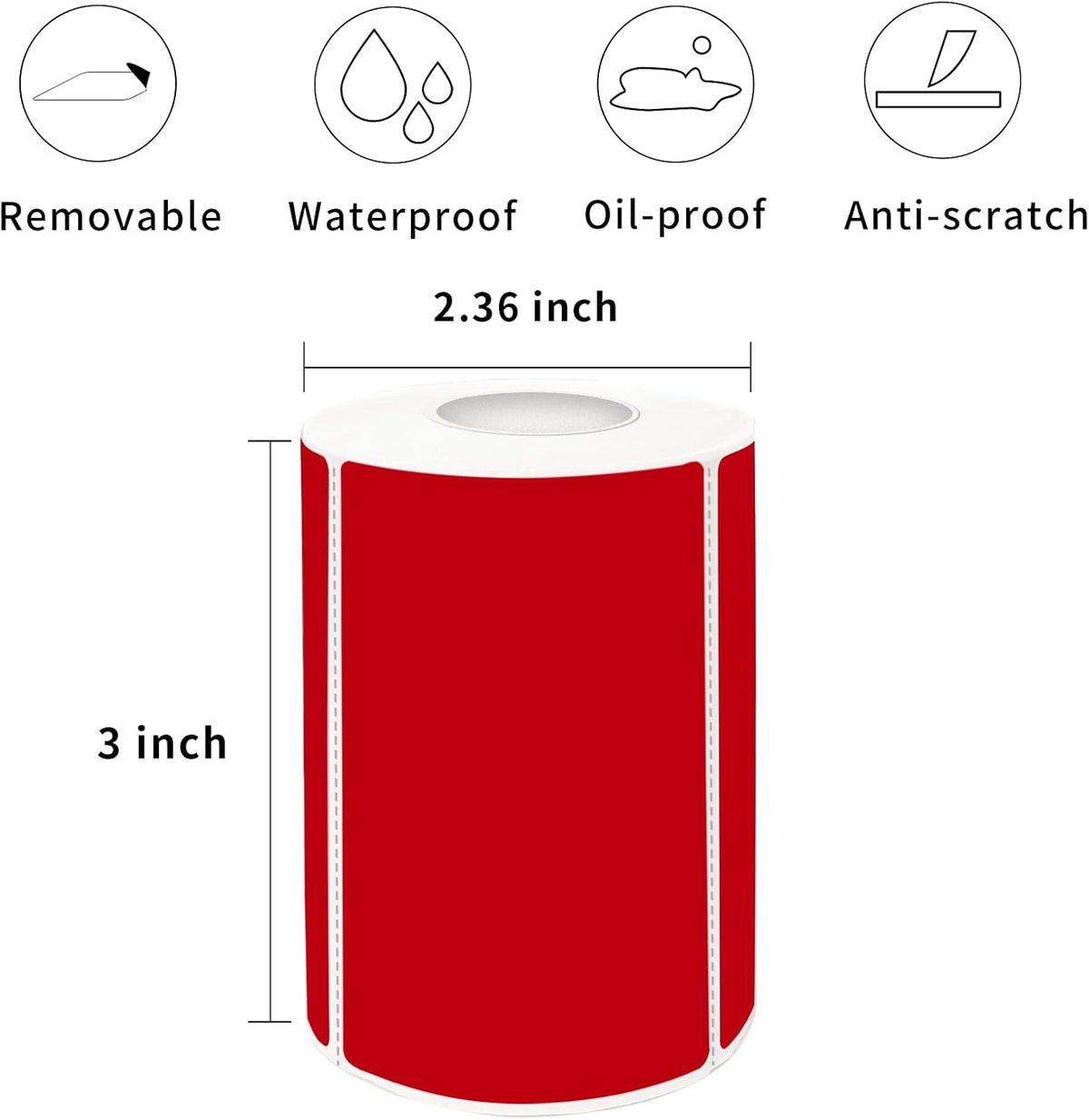 2×3 Inch Red Removable Thermal Labels,Self-Adhesive Square Direct Thermal Labels,300 Sheets per Roll with Perforated Lines - Image 2