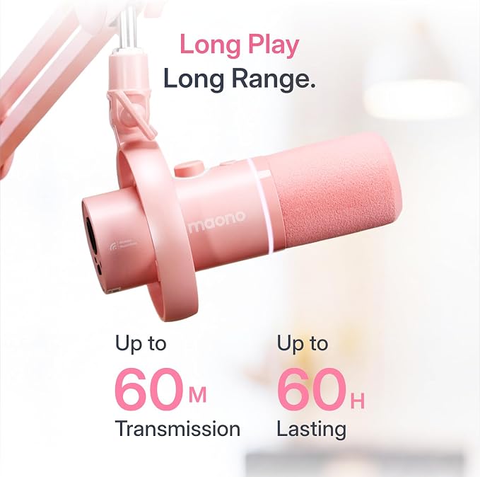 MAONO PD200W Hybrid Wireless Podcast Equipment Bundle for 2 | XLR USB Dynamic Microphone Kit with 2 Desktop Stand, Software, Noise Cancellation, for Co-hosted, Content Creation, Pink - Image 5