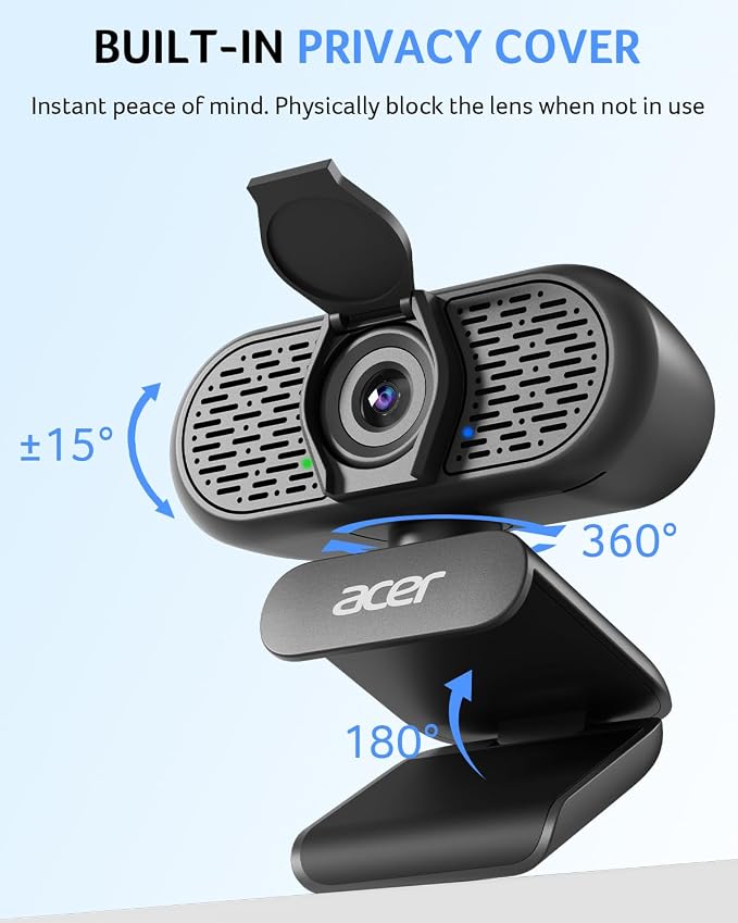 Acer 1080p Webcam USB Plug and Play Webcam for PC with Noise Cancellation Microphones Computer Camera for Desktop Streaming Gaming Online Meeting Wide Angle Privacy Cover A-to-C Adapter Easy Setup - Image 9