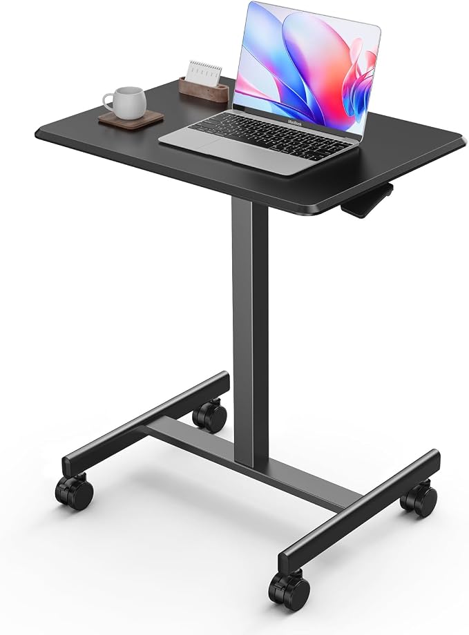DUMOS Small Standing Desk with Wheels, Laptop Desk, 19 Inch | Portable Rolling Design, Adjustable Height Workstation, Home Office Mobile Station, Black by DumosLifestyle