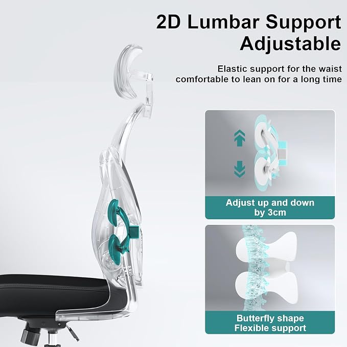 Ergonomic Mesh Office Chair, Black | Adjustable Lumbar Support and Headrest,Ergonomic Home Office Chair, Flip-Up Arms 90-120° Tilt Lock Rolling Swivel Work Chair - Image 6
