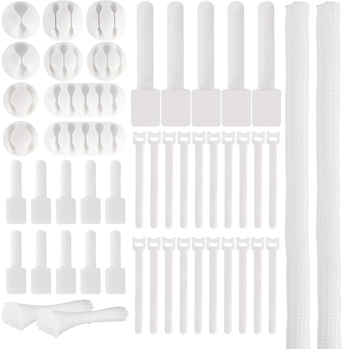 137PCS Cable Management Kit 4 Cable Sleeve Split 100 Cable Zip Ties 10 Cable Clips 15 Adhesive Wall Cable Tie 10 Cable Zip Tie for TV Computer Office Home Under Desk by AOOTOOSPORT