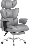DUMOS Big and Tall Home Office Desk Chair, Executive Chair with Footrest | PU Leather, Ergonomic Comfy Lumbar Support, High Back Reclining, Adjustable Armrests, Grey by DumosLifestyle