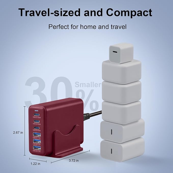 165W Charging Station, 6 Port Desktop Charger, 3 Ports 40W Red | USB Charger Block, 3 x USB A 15W, 3 x USB C 40W, Compatible with iPhone, Galaxy, MacBook, iPad, Home Office, Travel and More - Image 6