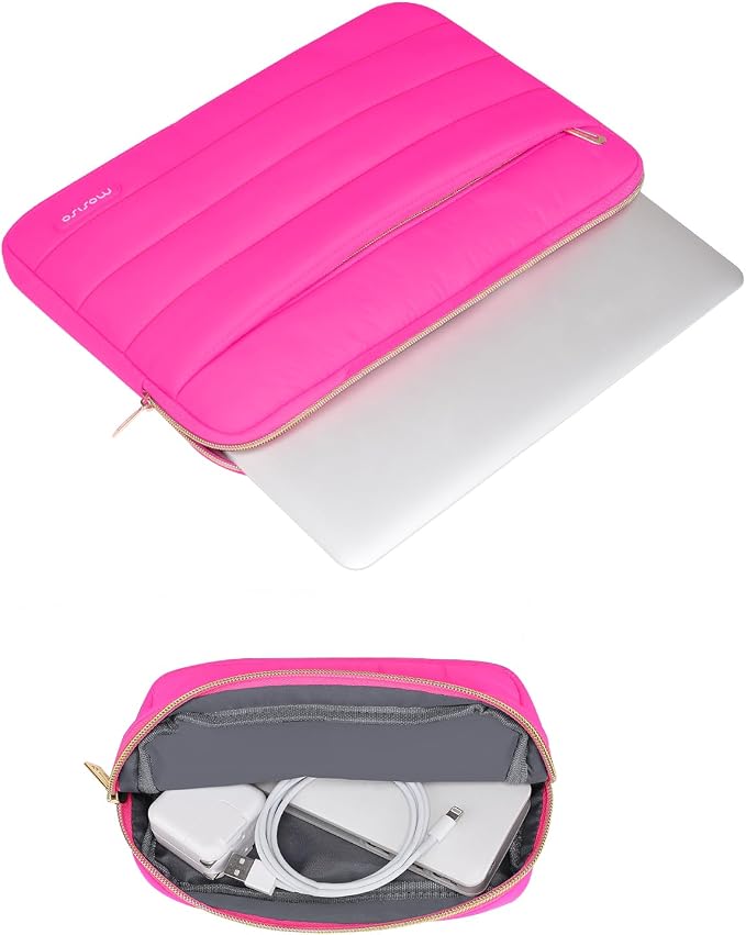 MOSISO Laptop Case 13.3 inch,13-13.3 inch Puffy Laptop Sleeve Carrying Case | Compatible with MacBook Neo/Air 13.6/Pro 13/14, HP Dell ASUS Lenovo, Polyester Horizontal Bag with Small Case, Rose Red - Image 3
