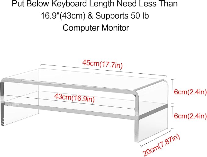 Egchi Acrylic Monitor Stand,2 Tiers Computer Monitor Riser(18x8x5.5 inches),Computer Stand/Monitor Riser for Office,School,Home,Laptop Stand Desktop Stand for Keyboard Storage&Printer TV Screen | Computer Stand, Monitor Riser, for Office,School,Home,La... - Image 2