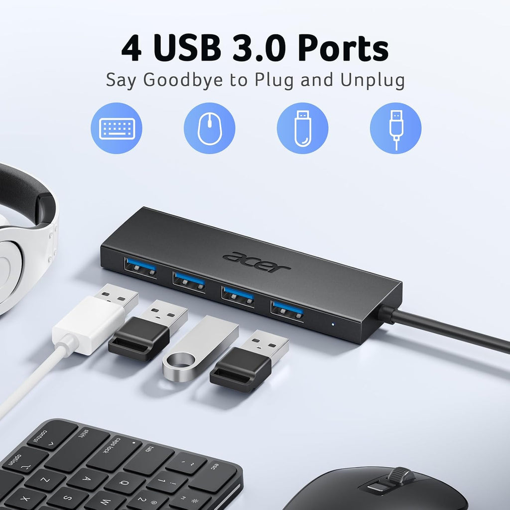Acer USB Hub 4 Ports, Multiple USB 3.0 Hub, USBA Splitter for Laptop/PC 2FT - Image 2