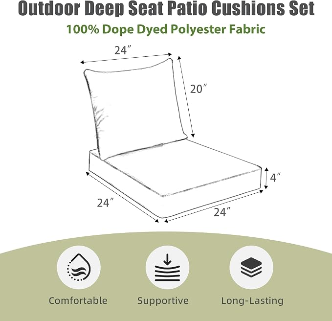 Favoyard Outdoor Deep Seat Patio Cushions Set, 24" x 24", Rainproof, Garden | Fade Resistant, Removable Bottom & Back Cushion, Tie Straps for Patio Furniture, Rocking Chair, Sofa Couch, Teardrop Blue - Image 2