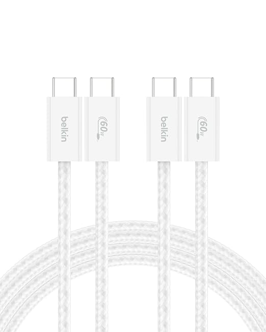 Belkin USB C to USB C 60W Braided Cable 2 Pack, 6.6ft iPhone Charger Cord | iPhone 15/16/17, Samsung Galaxy S26, Pixel 10, Airpods, iPad, Nintendo Switch 2, MacBook, Steam Deck, Travel, Chromebook by Unknown