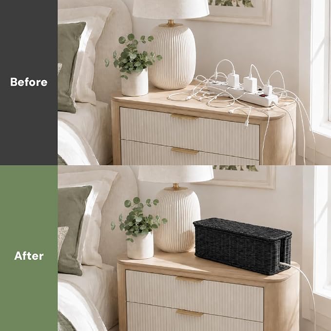 Cable Management Box, Handmade Rattan Cord Organizer for Power Strip | Open Slots Cord Hider for Power Strip, Router & USB Hub, Registered U.S. Design Patent - Image 5