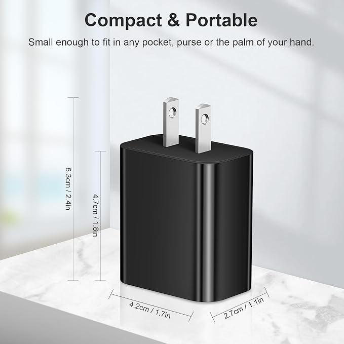 [4 Pack] USB C Charger Block Charging Block Type C Charger | 20W Wall Chargers for iPhone Air/17/17 Plus/17 Pro/17 Pro Max/16/16 Plus/16 Pro/16 Pro Max/15/15 Pro/15 Max/14/Samsung(Black) - Image 6