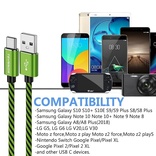 Teyssor USB C Cable 10FT 5-Pack Nylon Braided USB A to Type C Fast Charging Cord Compatible with Samsung Galaxy S24 S23 S22, Note 20 10 9 8, Moto G7 G8 - Image 6