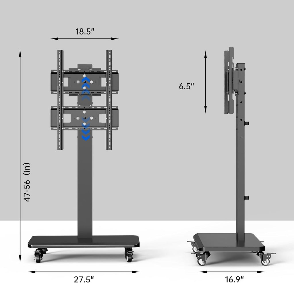 Mobile TV Cart with Wheels.Rolling TV Stand for 26 to 65 Inch Flat Panel Screens,Portrait to Landscape,Height Adjustable Portable TV Stand Holds Up to 100lbs,Max VESA 400x400mm (Black) - Image 3