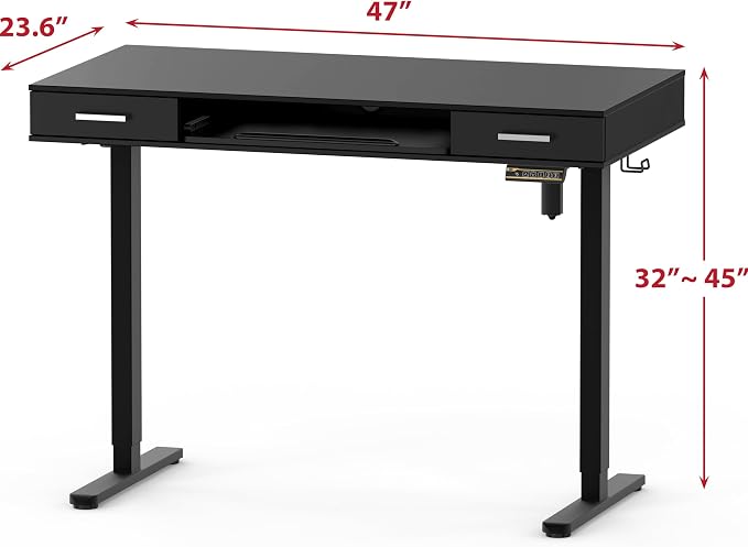 SHW 48-Inch Electric Height Adjustable Desk w/Keyboard Tray, Black | w/ 2 Drawers | Memory Presets and Cable Management | Hanging Hooks - Image 4