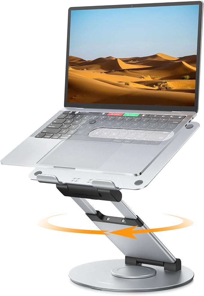 Nulaxy 18" Height Telescopic 360 Rotating Aluminum Laptop Stand Desk Silver | Ergonomic Computer Holder Riser with Heat-Vent, Standing Desk Converter Holds 22 Lbs for Office Desk Use Fits 10-17" Laptops by Nulaxy