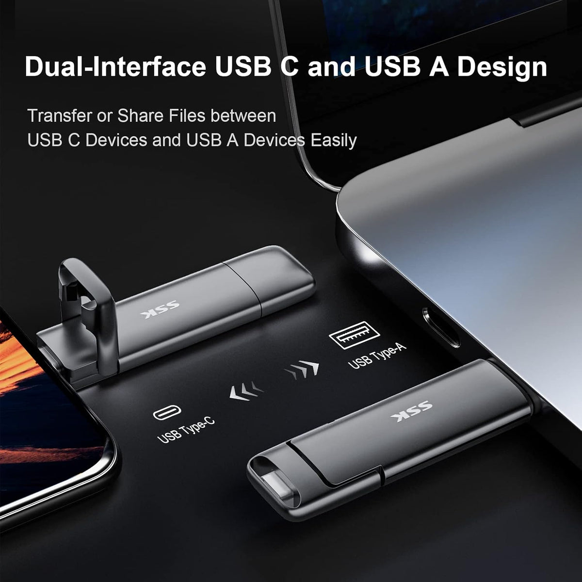 SSK 1TB External SSD Drive up to 550MB/s Dual USB C+A 3. 2 Thumb Drive - Image 3