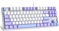 MageGee 75% Mechanical Gaming Keyboard, Red Switch, LED Blue Backlit, 87 Keys Compact TKL Wired Computer Keyboard for Windows Laptop PC Gamer - White/Purple by MageGee