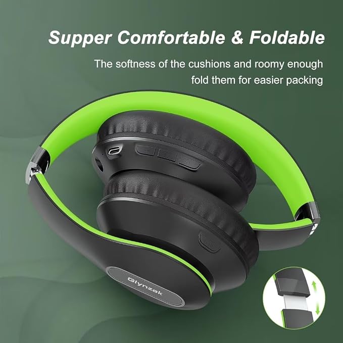 Wireless Bluetooth Headphones Over Ear V6.0 HiFi Stereo with Mic | 65H Playtime 6EQ Modes Foldable Bluetooth Headset with Microphone for Travel Smartphone Computer Laptop Green - Image 4