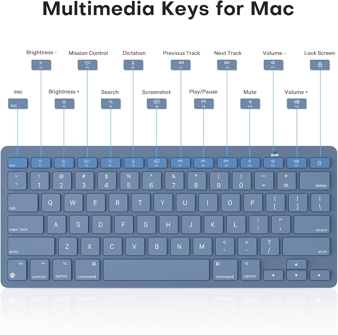 OMOTON Wireless Keyboard for Mac, Bluetooth Stable, No Numpad, Travel Size | macOS Hotkeys, AAA Battery Powered, Compact Portable for Coffee Shop Office, Ergonomic for MacBook Pro/Air/Neo/iMac, Blue - Image 6