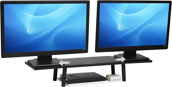 Mind Reader Extendable Monitor Stand, Adjustable Desktop Riser for Dual Monitors, Printers, Laptops, TV, 31.5–40 Inch Width, 88 lb Capacity, Metal and MDF Wood, Black by MindReader
