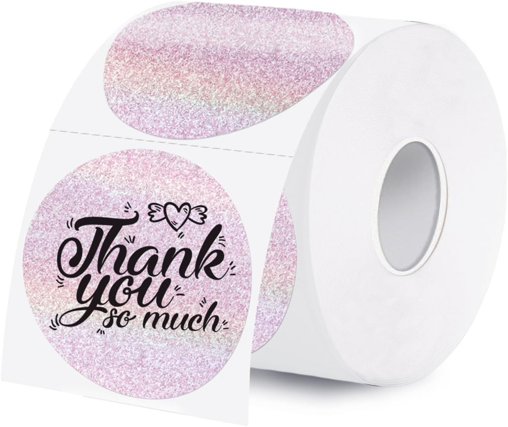 2 Inch Holographic Thermal Labels,Pink Round Thermal Printer Labels,Printable Round Thermal Printer Labels Self-Adhesive Direct Thermal Label(300 Labels/Roll Pink) by WANGHENG