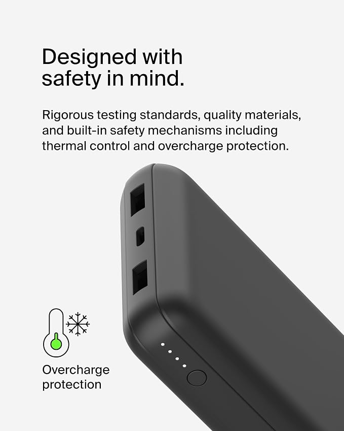 Belkin 20000mAh 15W 3 Port Power Bank, USB A to USB C Cable Included | Fast Charging, iPhone 17, Samsung Galaxy, Pixel, Airpods, iPad, Nintendo Switch 2, Battery Pack, USB C Port, USB A Port - Image 10