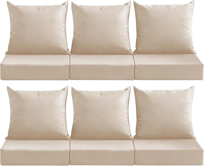 Outdoor Deep Seat Cushion Set, 24x24 Inch Water-Resistant & Fade-Resistant Outdoor Chair Cushions, Patio Furniture Cushions with Removable Cover for Patio Chair, Sofa, Beige (Set of 6) by MuaMelop